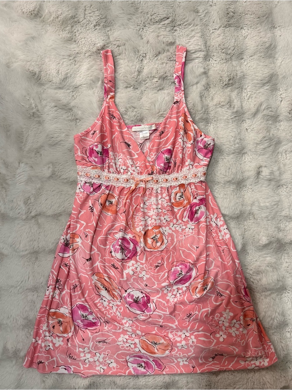 Floral Pink Chemise with Lace Waist - Women